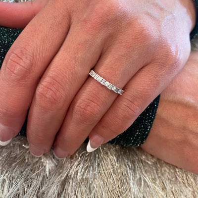 Baguette and Round Stackable Ring in White Gold