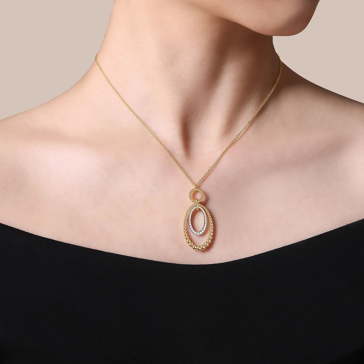 Diamond Oval Drop Pendant in Two-TOne Gold by Gabriel & Co.