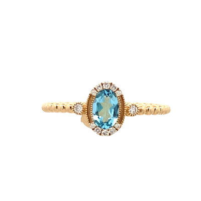 Yellow Gold Blue Topaz & Diamond Beaded Ring