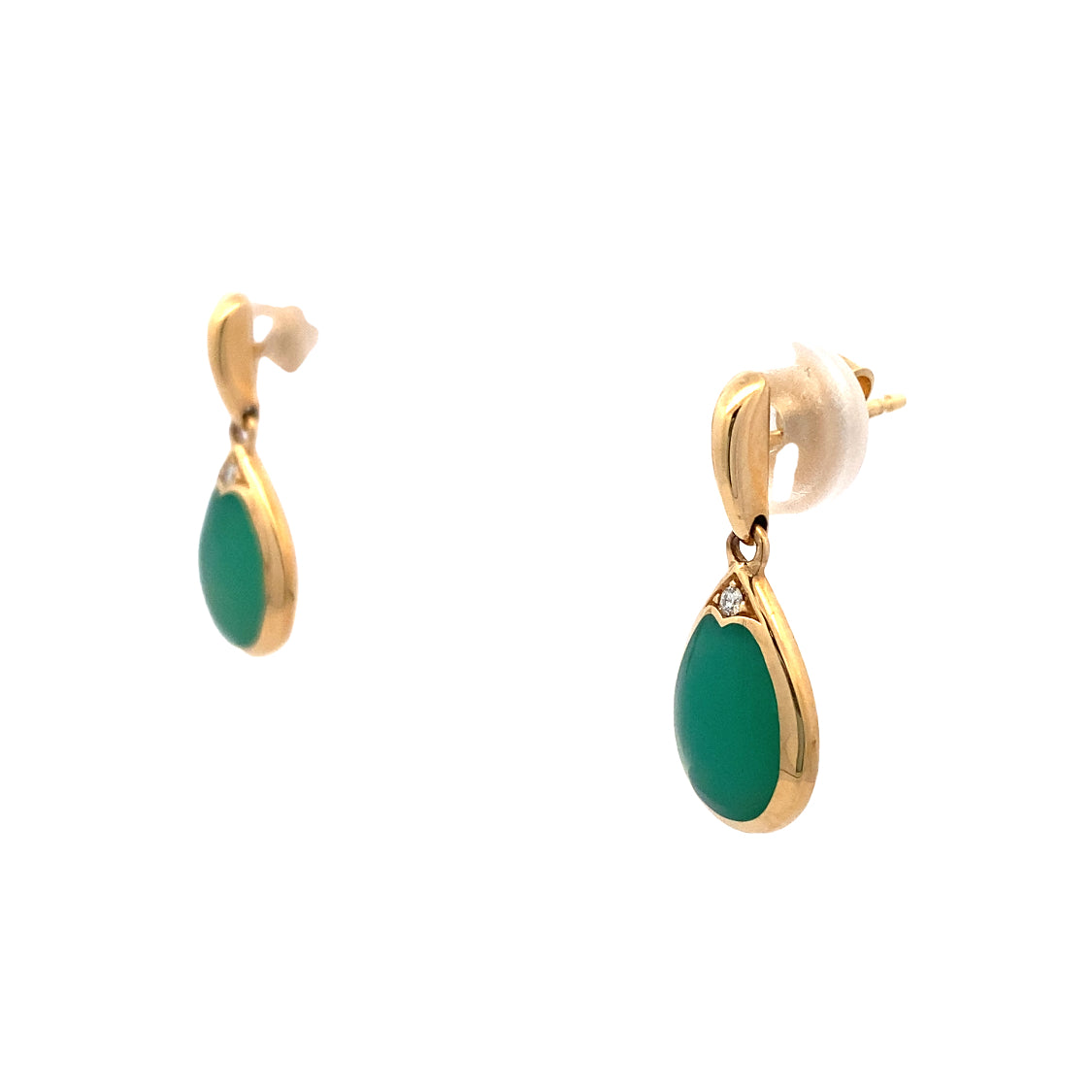 Chrysoprase and Diamond Drop Earrings in Yellow Gold by Kabana