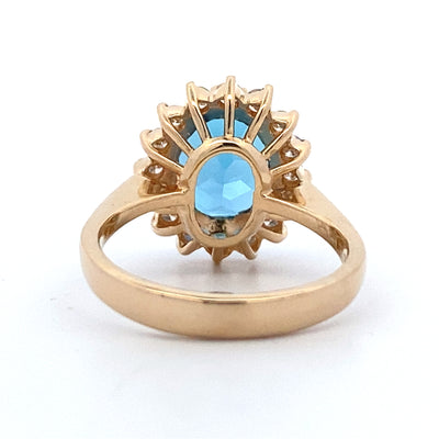 Estate Blue Topaz and Diamond Ring in Yellow Gold