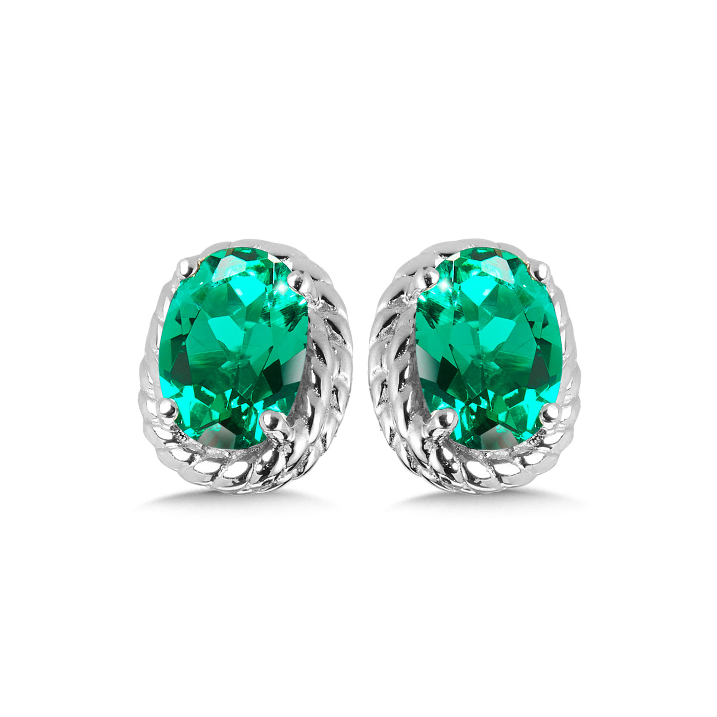 Created Emerald Stud Earrings in Silver