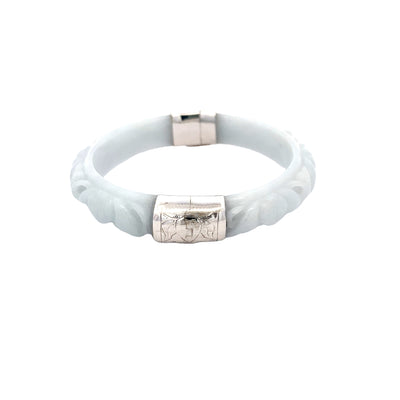 BCJ Estate Jewelry White Gold Jade Bangle