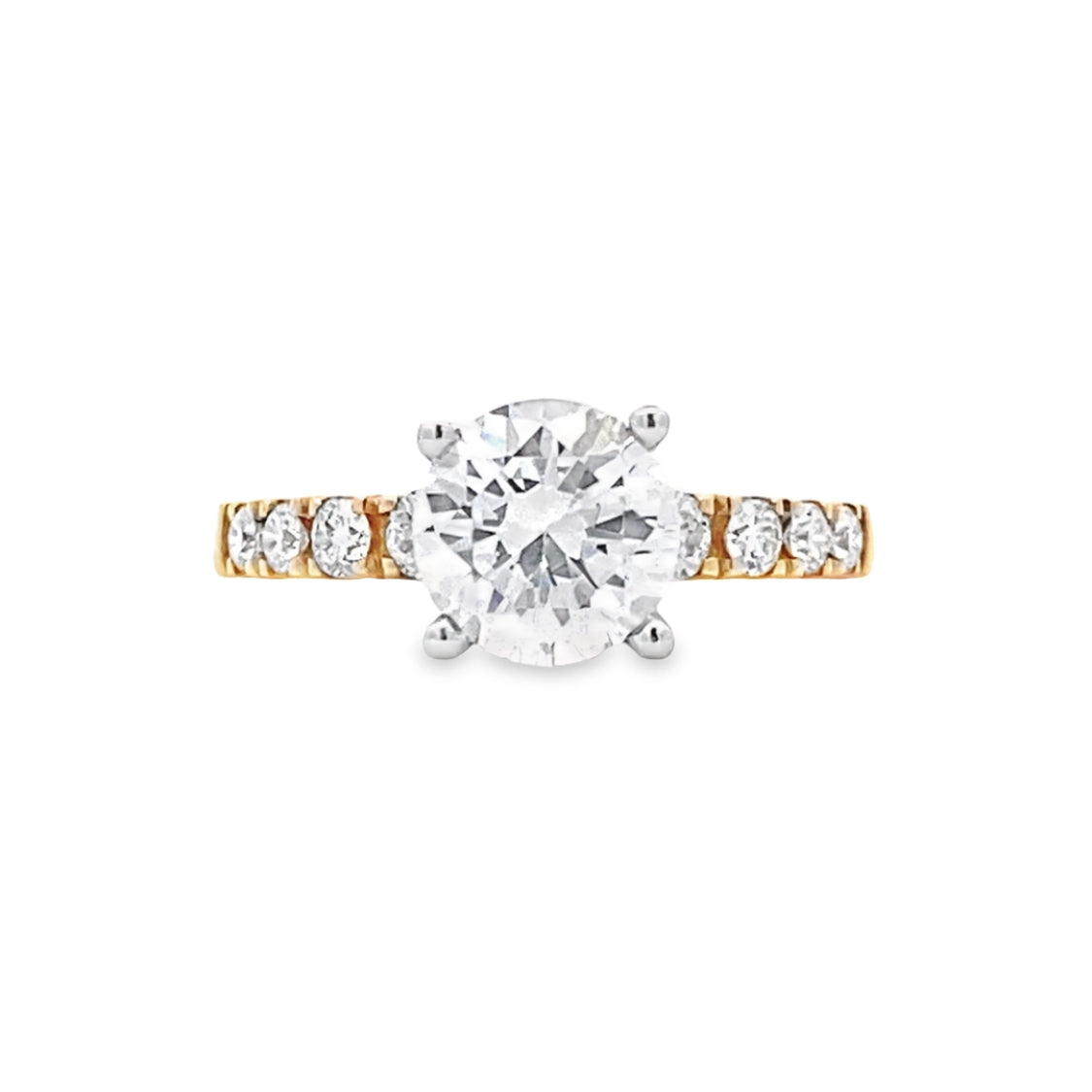 Round Diamond Side Stone Engagement Ring in Two-Tone Gold by Gabriel NY