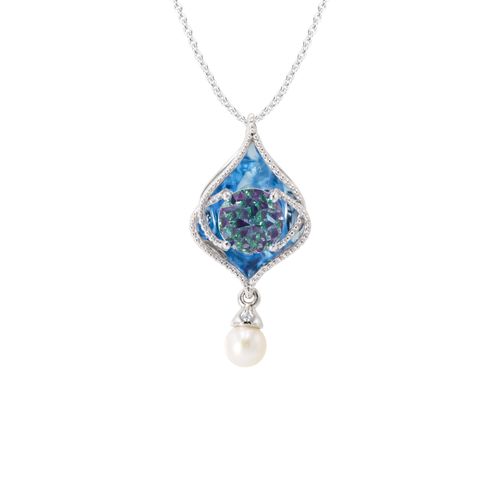 Galatea Jewelry by Artist White Gold Drop Blue Topaz Pendant DVC12WBT