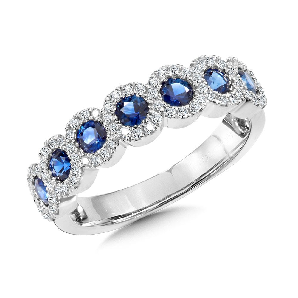 Sapphire and Diamond Halo Style Ring  in White Gold