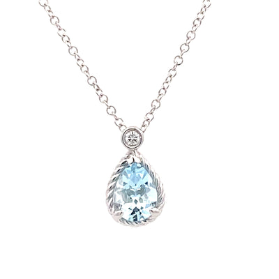 Aquamarine and Diamond Pendant in White Gold by Gabriel & Co.