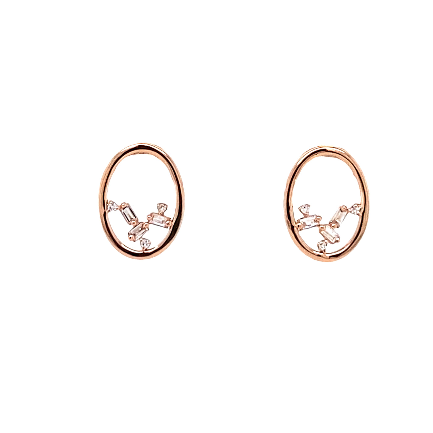 Oval Baguette Diamond Earrings in Rose Gold