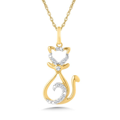 Yellow Gold Diamond Cat Pendant