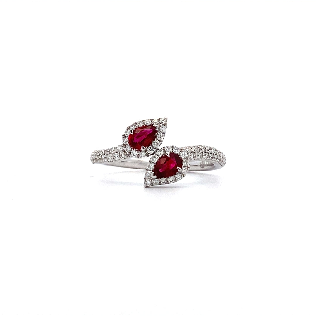 Ruby & Diamond By-Pass Ring in White Gold by Fana