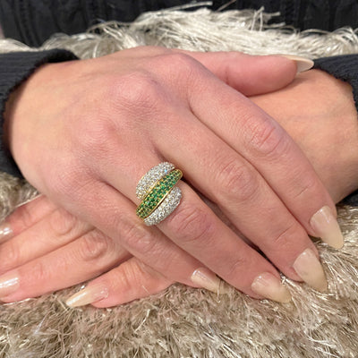 Estate Two-Piece Diamond & Tsavorite Ring in Yellow Gold