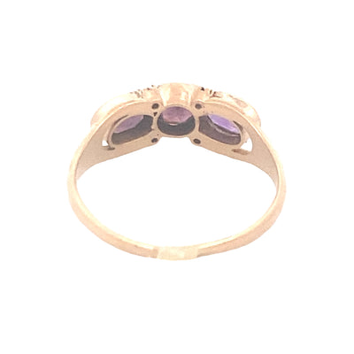 Estate Yellow Gold Three Stone Amethyst Ring