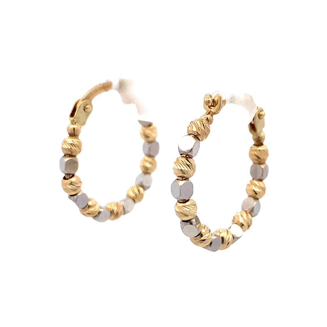 DC & HP Square Bead Hoops in Two-Tone Gold