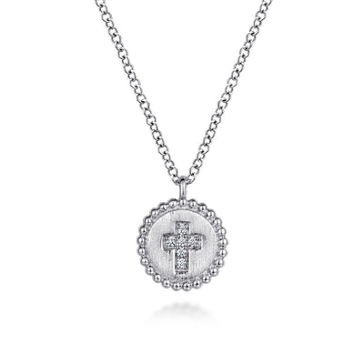 Diamond Cross Medallion Pendant in Silver by Gabriel & Co.