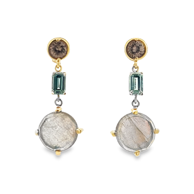 Labradorite and Zircon and Sapphire Earrings in Two-Tone Gold by B&C