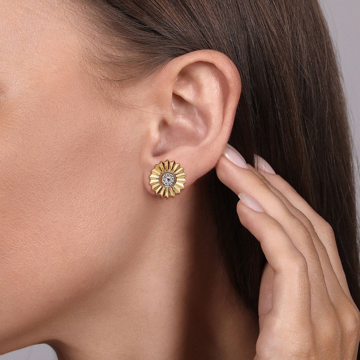 Radiant Diamond Floral Studs in Yellow Gold by Gabriel & Co.
