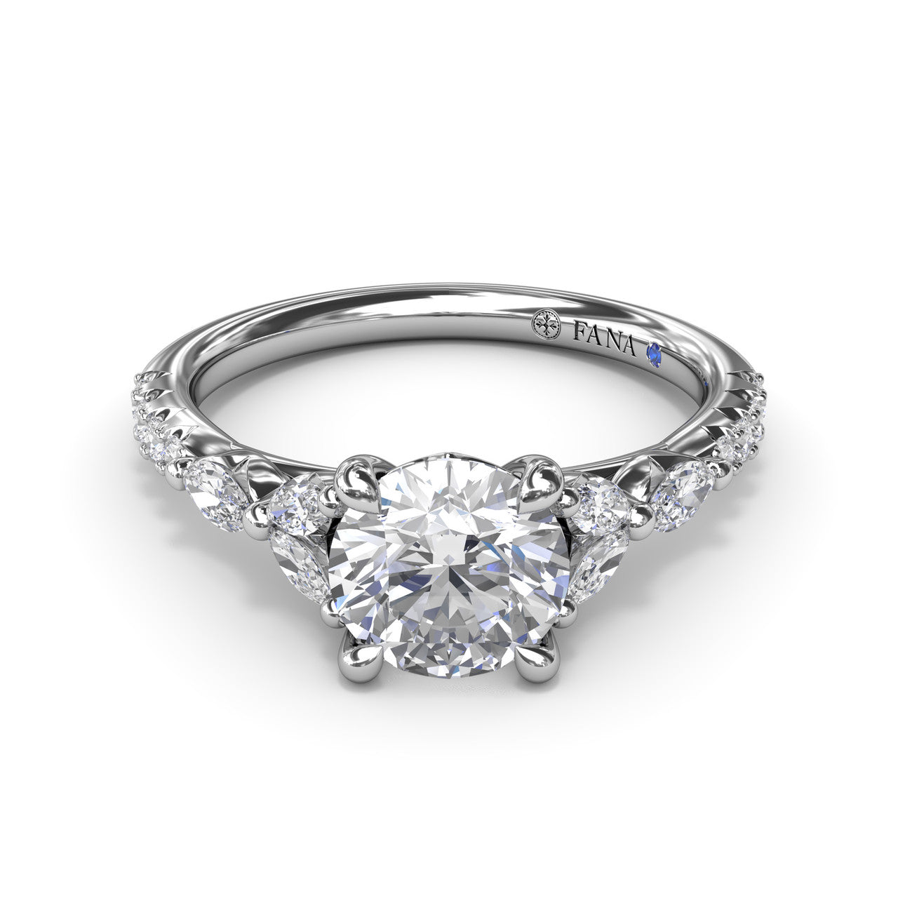 FANA 14KT White Gold Side Stones Diamond Engagement Ring S4121/WG