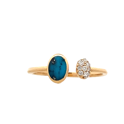 Turquoise and Diamond Cross Over Style Ring in Yellow Gold by Kabana