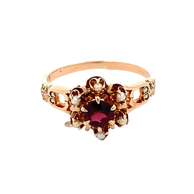 Estate Yellow Gold Garnet Vintage Inspired Ring