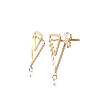 Double Triangle Diamond Earrings in Yellow Gold