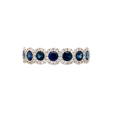 Sapphire and Diamond Halo Style Ring  in White Gold