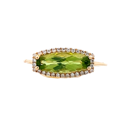 Elongated Peridot and Diamond Ring in Yellow Gold