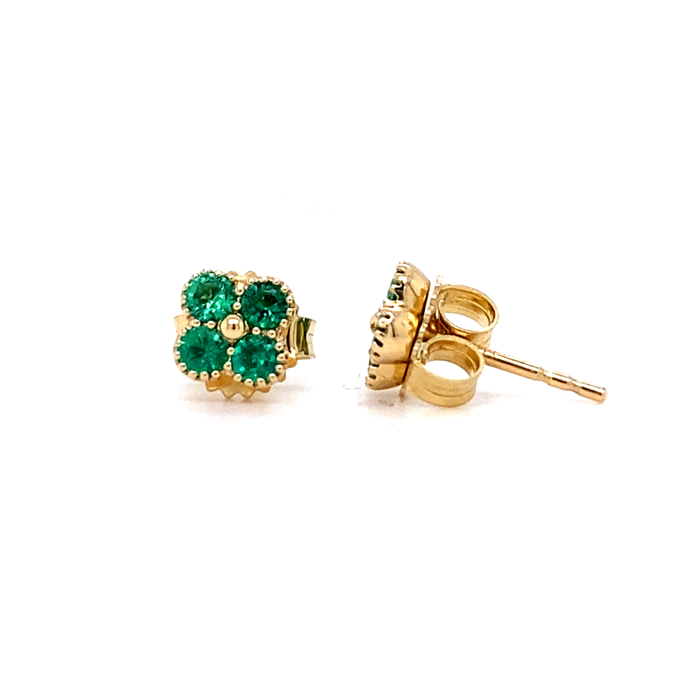 Floral Emerald Studs in Yellow Gold