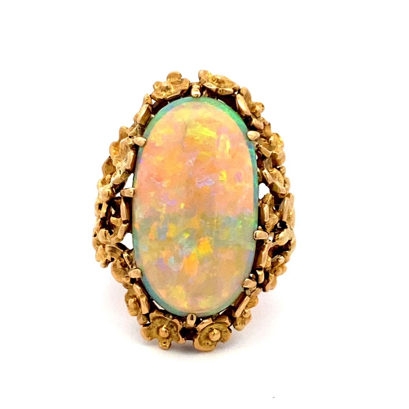 Estate Yellow Gold Opal Floral Style Ring