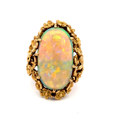 Estate Yellow Gold Opal Floral Style Ring