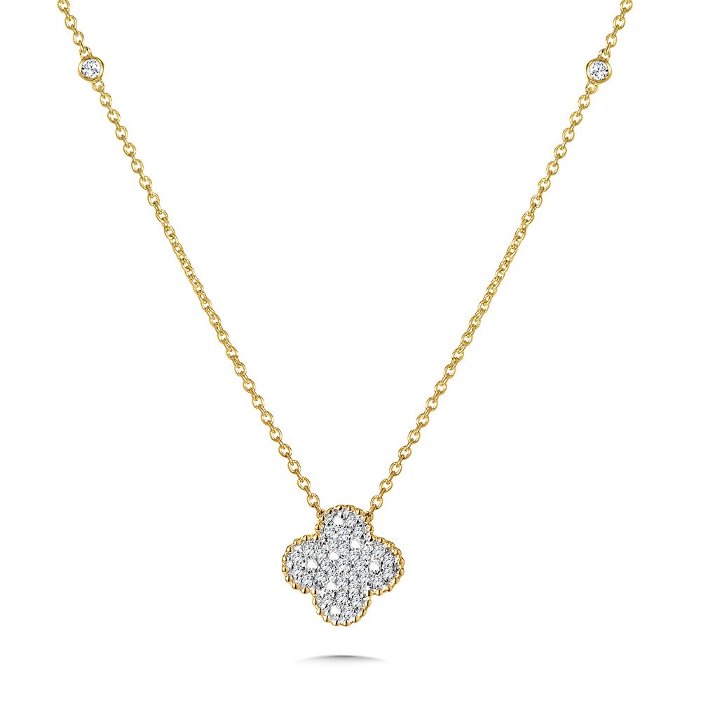 Diamond Clover Leaf Necklace in Yellow Gold