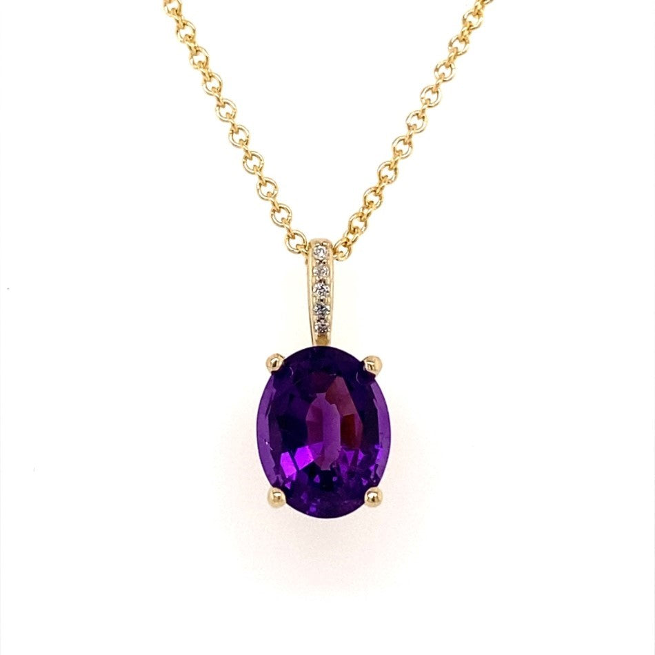 Amethyst and Diamond Pendant in Yellow Gold by B&C