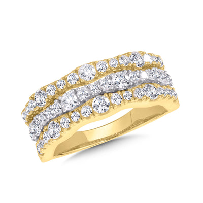 Two-Tone Diamond 3 Row Ring