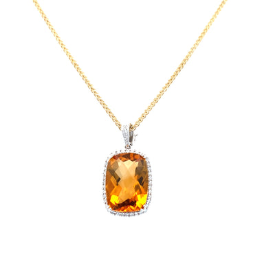 Estate Citrine and Diamnd Pendant in Yellow Gold