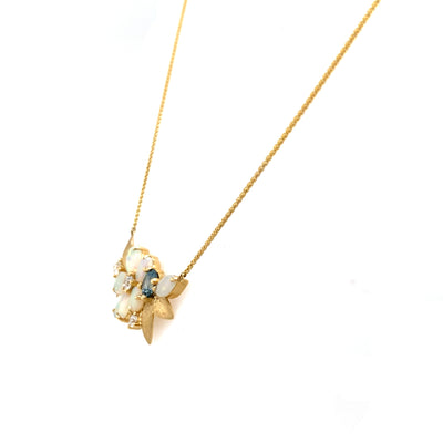 Australian Opal, Montana Sapphire and DIamond Floral Necklace in Yellow Gold by Parle