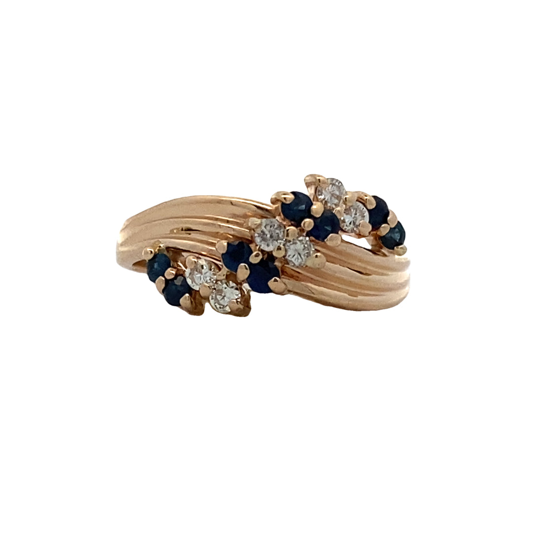 Estate Yellow Gold Twist Sapphire & Diamond Ring