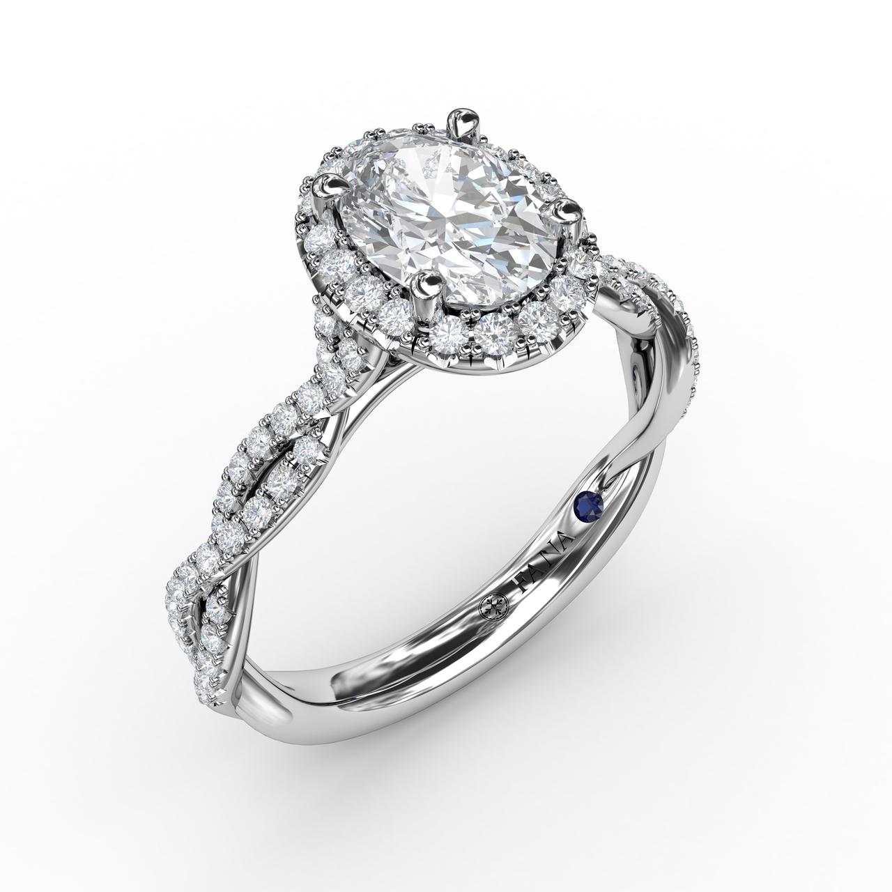 Oval Diamond Halo Engagement Ring in White Gold by Fana