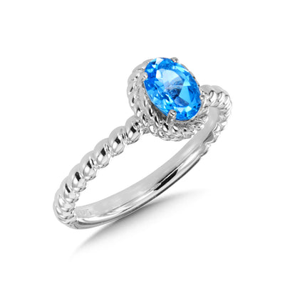 Blue Topaz Halo Rope Ring in Silver