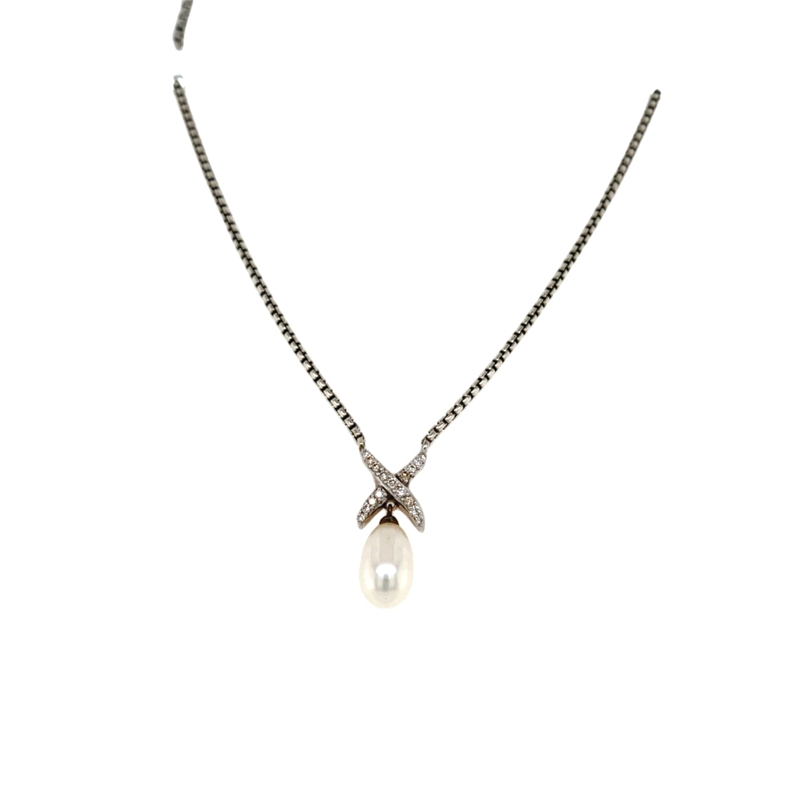 Estate David Yurman FW Pearl and Diamond Necklace in Silver