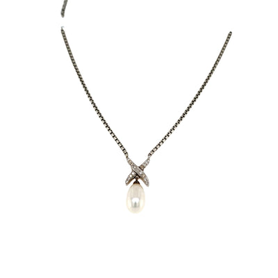 Estate David Yurman FW Pearl and Diamond Necklace in Silver