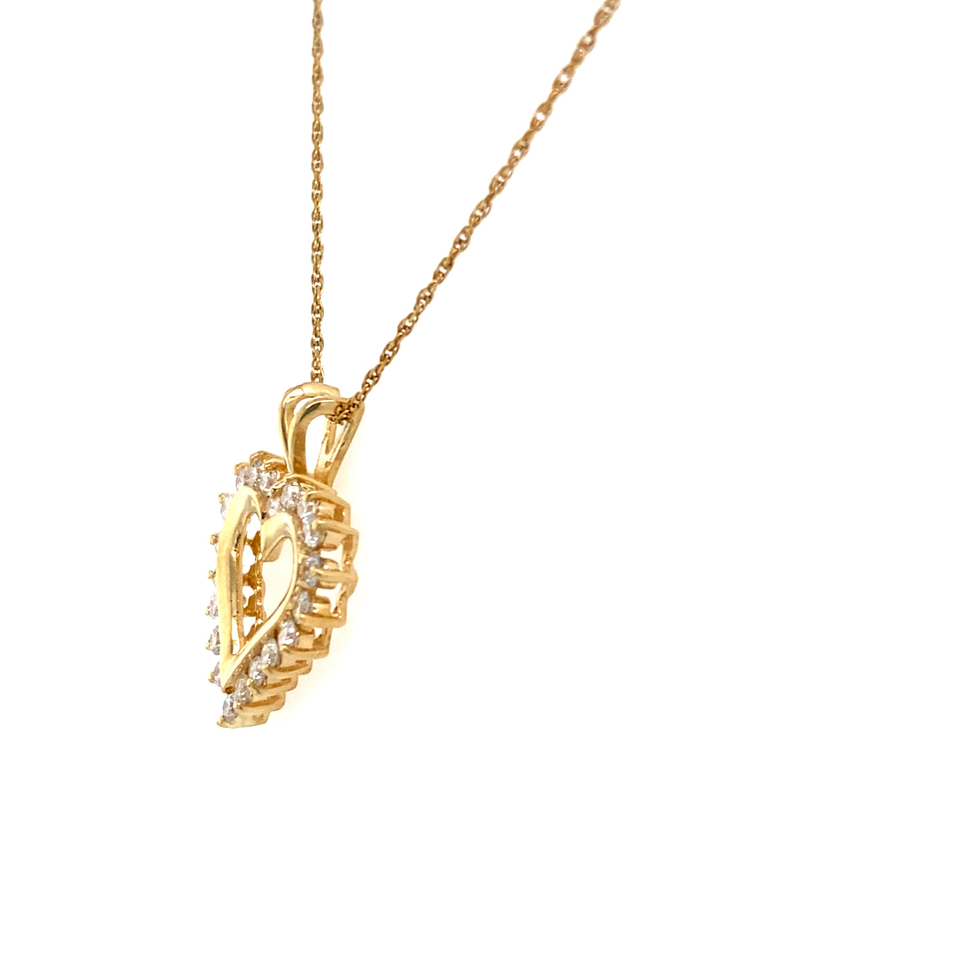 Estate Diamond Open Heart Pendant in Yellow Gold