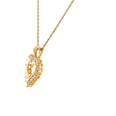 Estate Diamond Open Heart Pendant in Yellow Gold