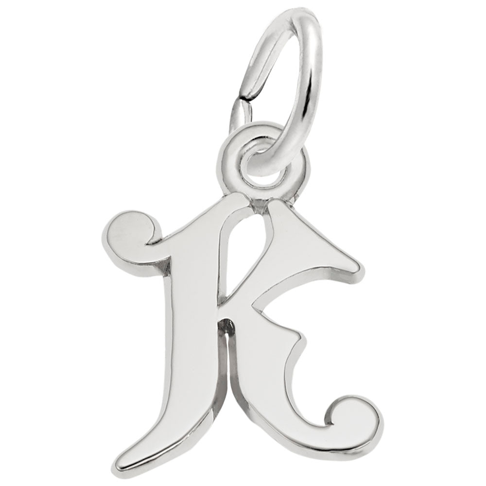 Curly Initial "K"  Charm in SIlver