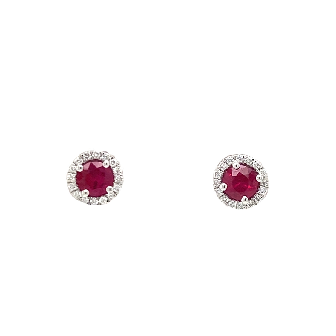 Ruby and Diamond Halo Studs in White Gold