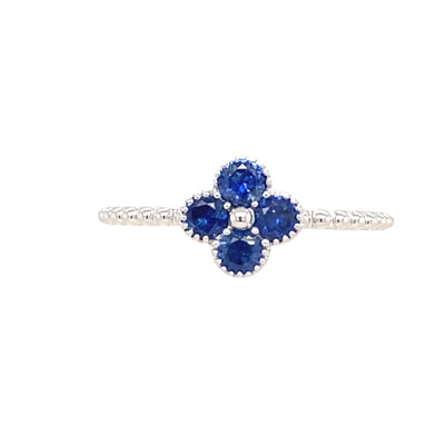 Blue Sapphire Clover Style Ring in White Gold