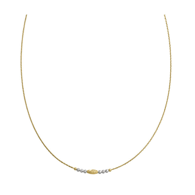 Diamond Cut Beaded Wire Necklace in Two-Tone Gold