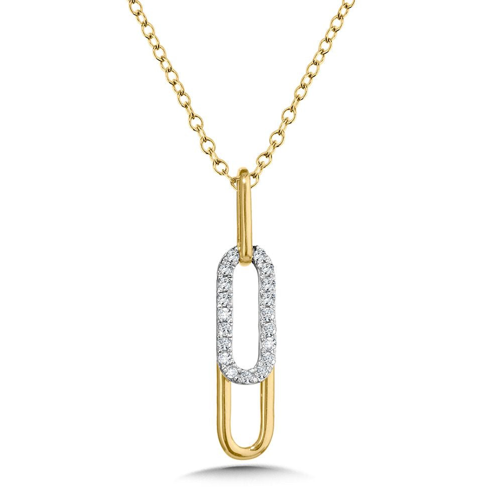 Diamond Paperclip Pendant in Two-Tone Gold