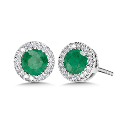 White Gold Emerald and Diamond Halo Stud Earrings ECE2560-W