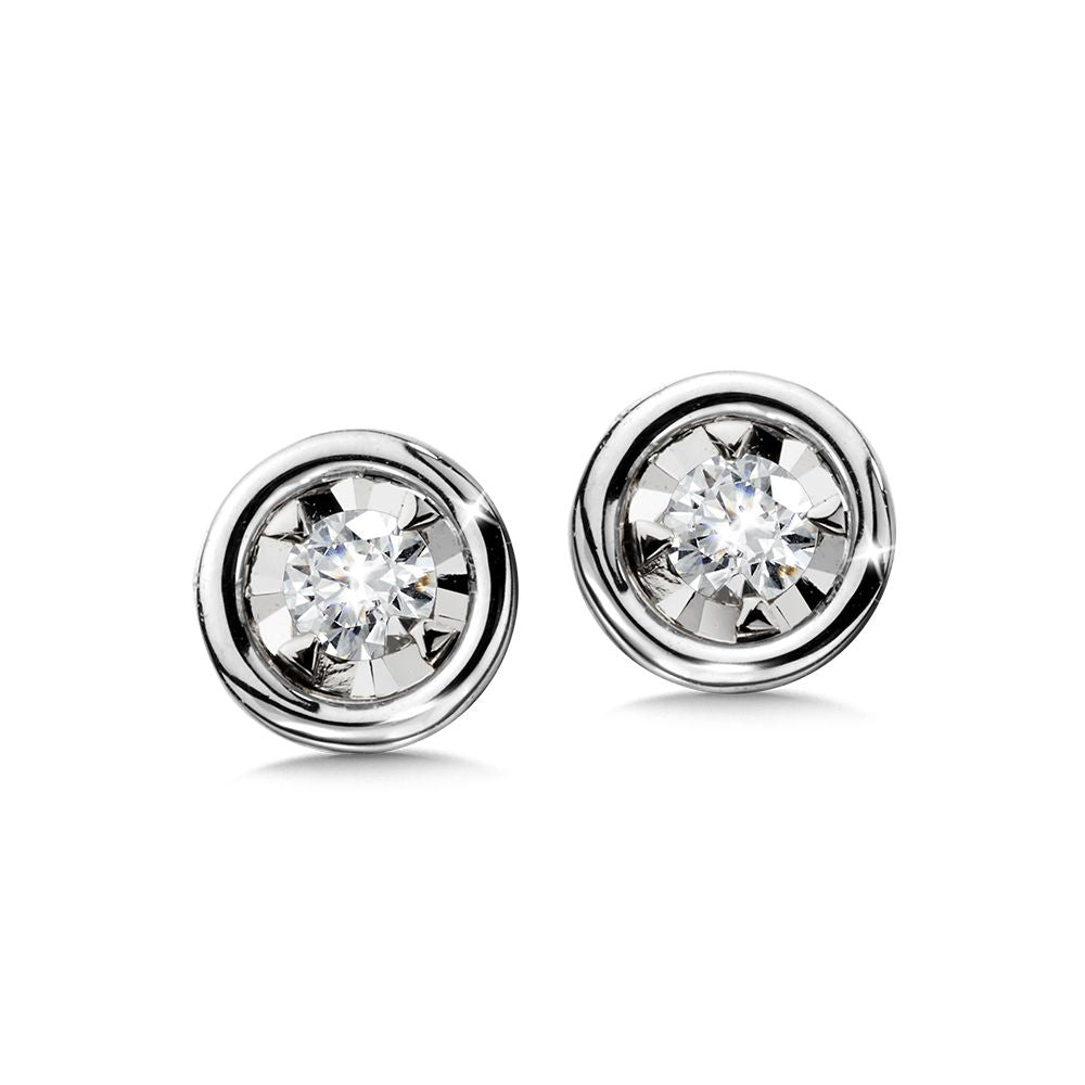 Bezel Set Diamond Studs in White Gold