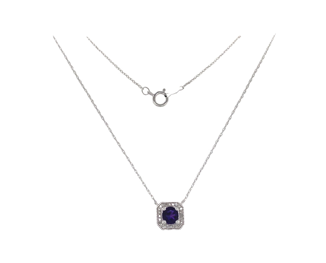 Amethyst Solitaire Necklace in White Gold