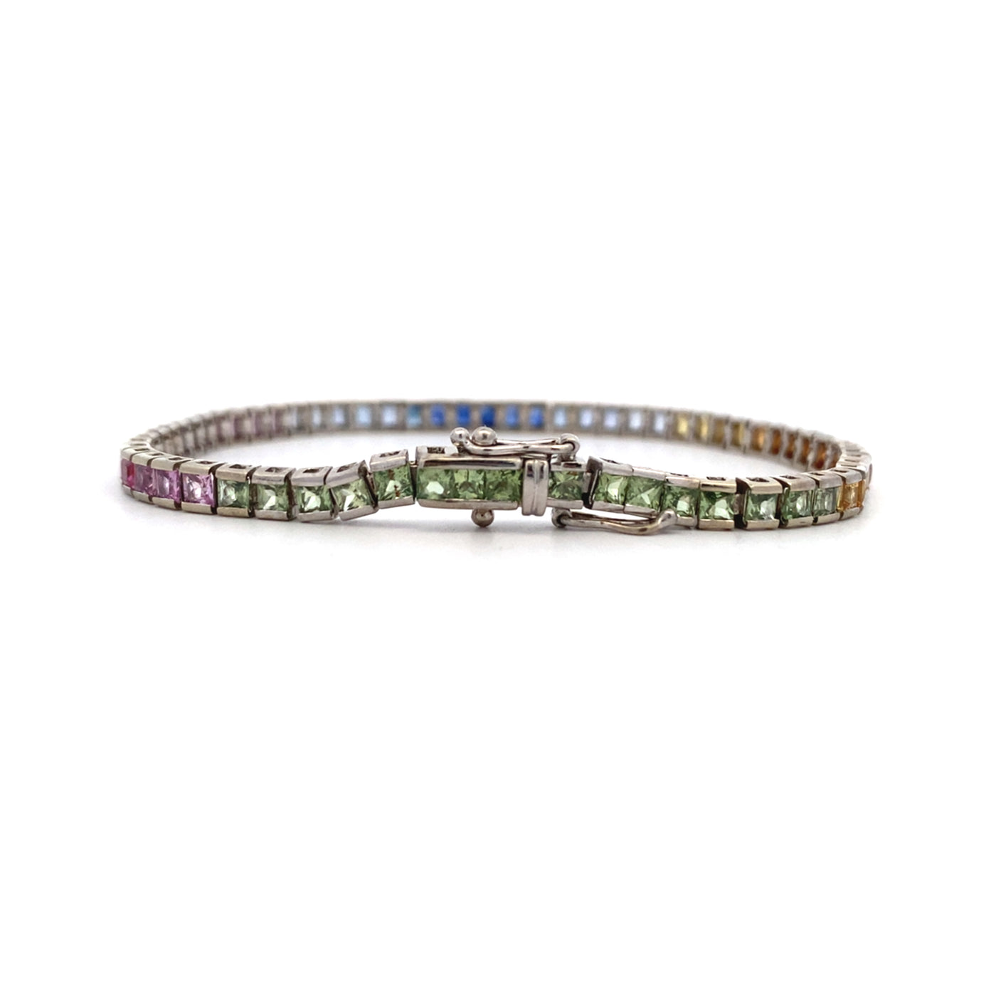 Estate White Gold "Rainbow" Sapphire Tennis Bracelet